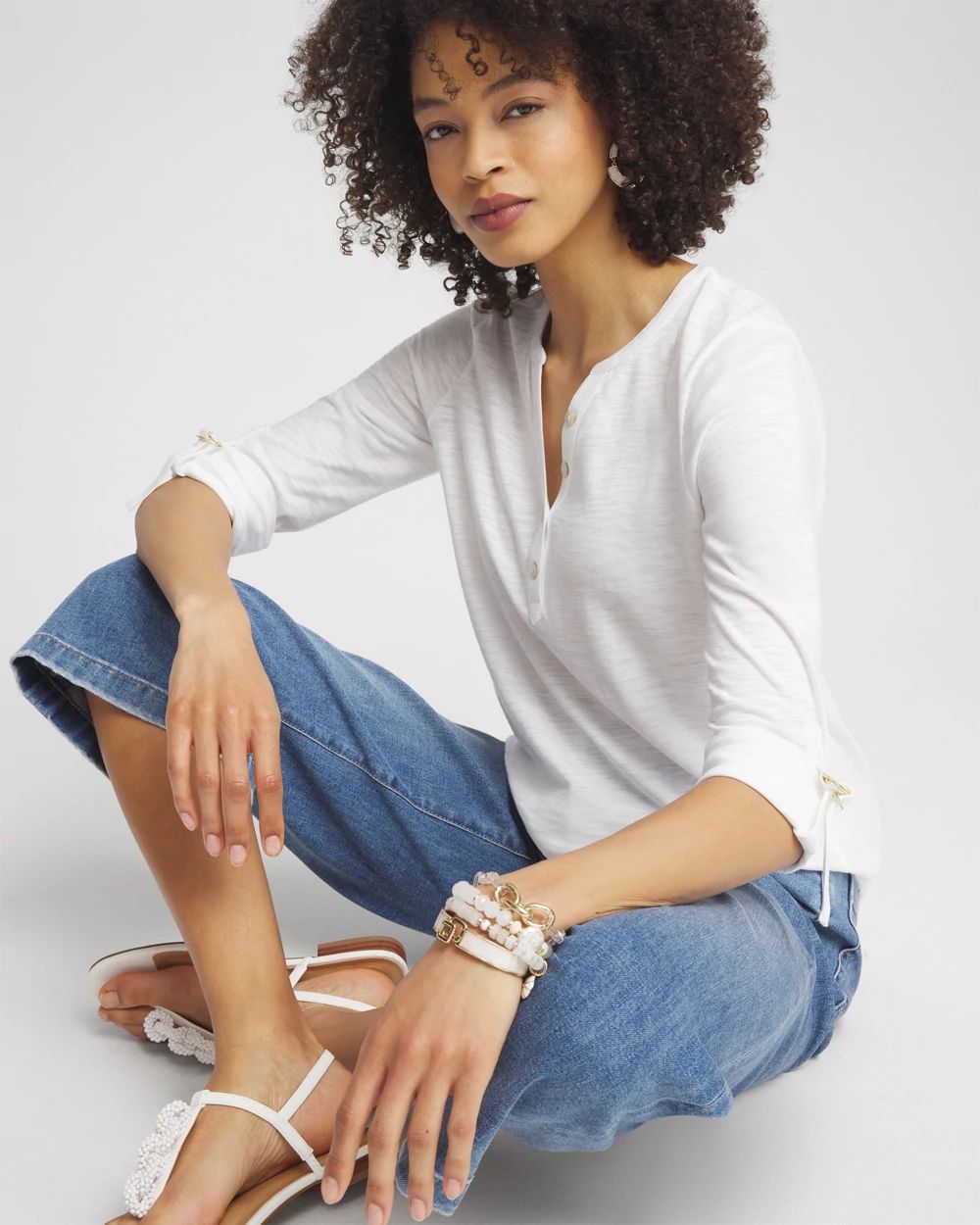 ★KASHIKO★ZEN BUTTON HENLEY NECK TOP KINLONSAIR Women's Long Sleeve Henley T Shirts Button Down